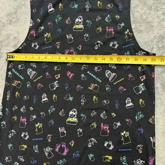 Magnlens Shirt Mens Medium Black Tank Top All Over Print Logo Workout Mesh Tee - Picture 3 of 10